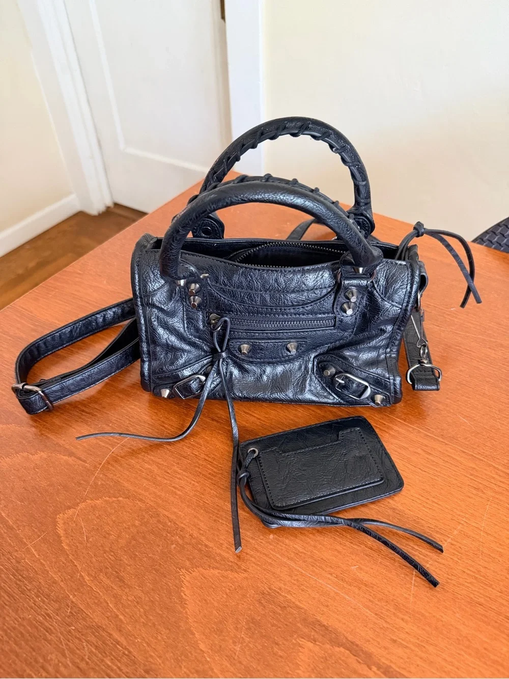 Source Unknown Black Leather Mini Satchel Handbag